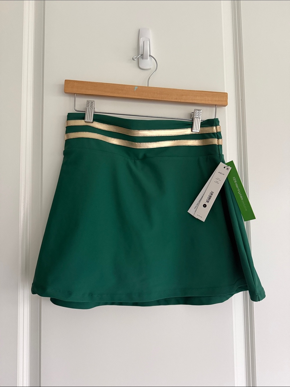 Aqua X Venus Williams Metallic Striped Waistband Flared Skort Green Gold